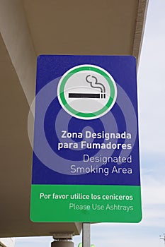 Quito, Ecuador - November 23 2017: Beautiful outdoor view of informative sign of smoking area in the Mariscal Sucre