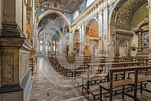 Quito Santo Domingo Church. The neoclassic and baroque central nave