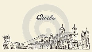 Quito skyline Ecuador hand drawn vector sketch photo