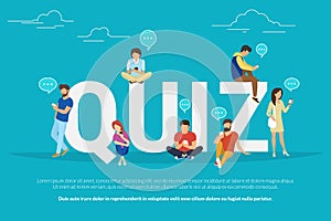 Quiz concept illustration of young people using mobile gadgets