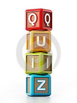 Quiz cubes isolated on white background. 3D illustration