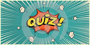 Quiz game show retro background. Vintage trivia night poster in pub. Marketing design vector illustration. Yellow text photo