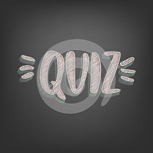 Quiz handwritten lettering on chalkboard card. Vector illustration.