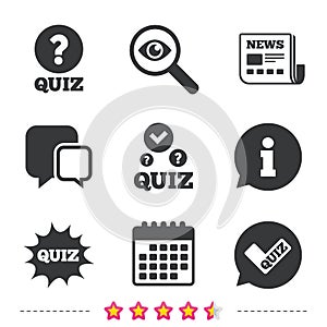 Quiz icons. Speech bubble with check mark symbol.