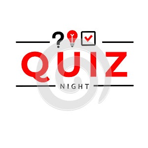 Quiz logo symbol. Quiz pub poster or banner template for night or bar party with thematic brainy games, answering questions.