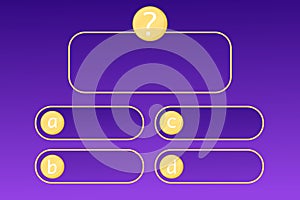 Quiz menu question interface game, show answer trivia template background. Multiple choice frame, button. Bar ui