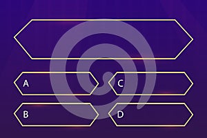Quiz question interface game menu, show answer trivia template background. Multiple choice frame, button. Bar ui