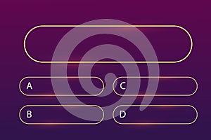 Quiz question interface game menu, show answer trivia template background. Multiple choice frame, button. Bar ui