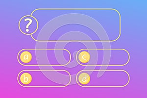 Quiz question interface game menu, show answer trivia template background. Multiple choice frame, button. Bar ui