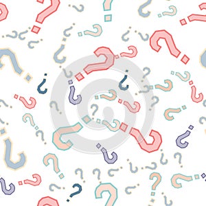 Quiz seamless pattern. Question marks, doubt, faq