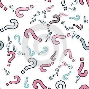 Quiz seamless pattern. Question marks, doubt, faq