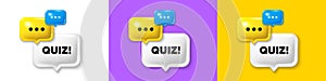 Quiz symbol. Answer question sign. Chat speech bubble 3d icons. Vector