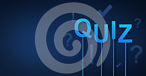 Quiz text concept on blue background, digital question mark background