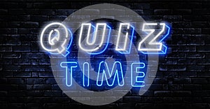 Quiz Time announcement poster neon signboard vector. Pub Quiz vintage styled neon glowing letters shining, Light Banner, Questions