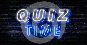 Quiz Time announcement poster neon signboard vector. Pub Quiz vintage styled neon glowing letters shining, Light Banner, Questions photo