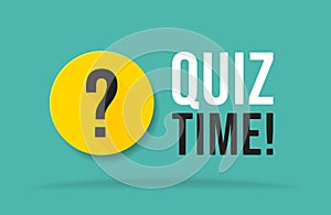 Quiz time. Color speech bubble on blue background. Vector illustration for quizzes and questionnaires