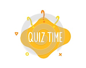 Quiz time text on liquid shape with question marks and geometric outline figures. Vector graphic design template for quiz question photo