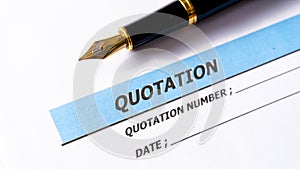 Quotation business document offer bid with pen