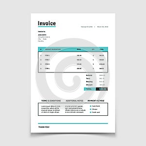 Quotation invoice template. Paper bill form vector design