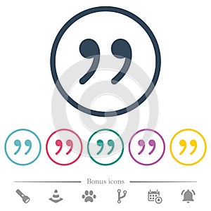Quotation mark flat color icons in round outlines photo