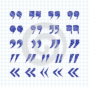 Quotation mark icon set isolated on paper