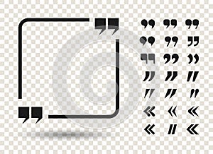 Quotation mark icon set and a square frame with shadow