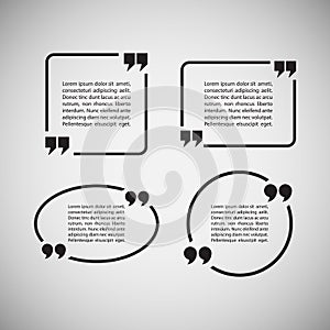 Quotation Mark Speech Bubbles on gray background. Set of quote sign icons.