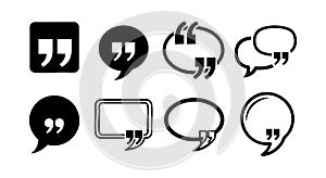 Quotation Marks Speech Bubble Vector Set Various Styles Black and White Design