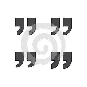 Quotation marks, square quotes black isolated vector icon set.