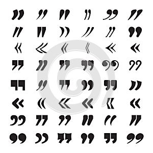 Quotation marks. Text block quote opinion or idea citation vector icons collection