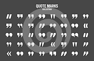 Quotation marks vector collection. White quotes icon. Speech mark symbol.