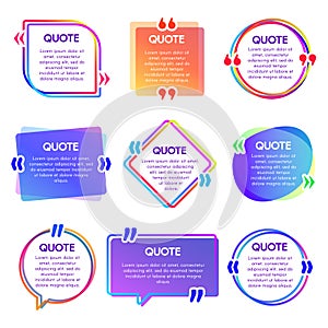 Quote box frame. Mention text frames, remark speech bubble and sentences quotes words boxes vector set