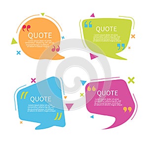 Quote bubble box template with text. Speech bubble with quote in flat style.Text box with frame. Geometric template sticker.