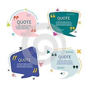 Quote bubble, box think template with geometry shape for text, social media. Speech bubble with quote in flat style.Text box for