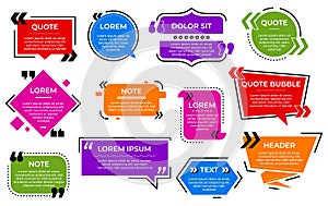 Quote bubble. Texting template, text sign box sentences. Web testimonial talk comment banner, dialogue or description