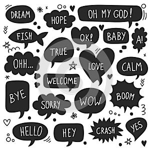 Quote bubbles black cute vector icons set