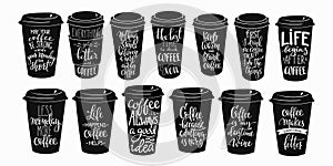 Quote coffee cup typography set