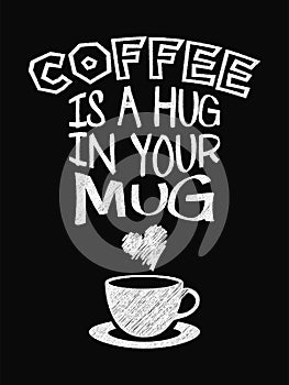 Quote Coffee Poster. Coffee is a Hug in Your Mug.