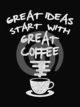 Quote coffee poster. Great Ideas Start with Great Coffee