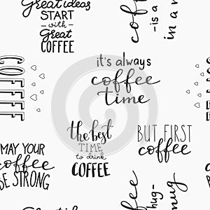 Quote coffee seamless pattern typography