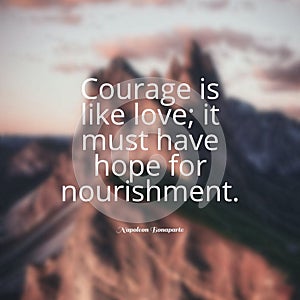 Quote Courage is like love; it must have hope for nourishment. on the background