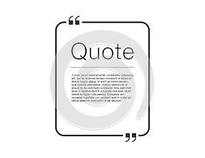Quote frame. Mockup of quatation square box. Editable quoted message in black with transparent background. Remark photo