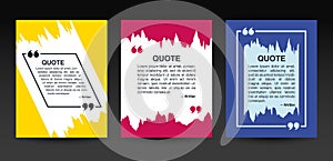 Quote frames blank templates set. Textbox isolated on colorful brush background. Text in brackets, citation empty speech bubbles,