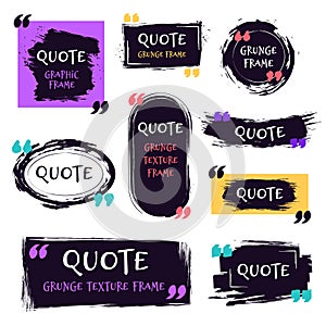 Quote grunge textured box. Decorative textured speech bubbles, quotes sketch brush label, rough dialog boxes templates