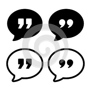 Quote mark in speech bubble icon set isolated vector illustration