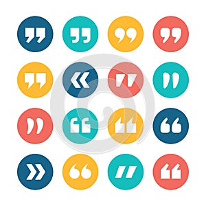 Quote marks flat circle icons set