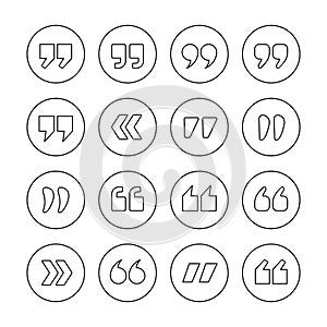 Quote marks outline circle vector icons photo