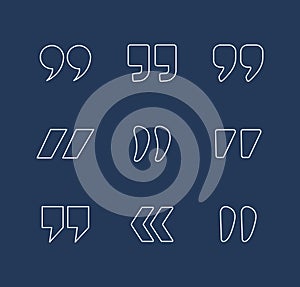Quote marks outline vector icons photo