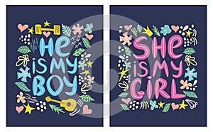 Quote pair print for a hetero couple. He is my boy, she is my girl, love, concept, lettering photo