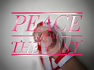 Quote peace from the east with gradient red white and black color background